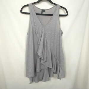 Left Of Center Anthropologie Distressed Cotton Ruffle Knit Natural Fibers Top